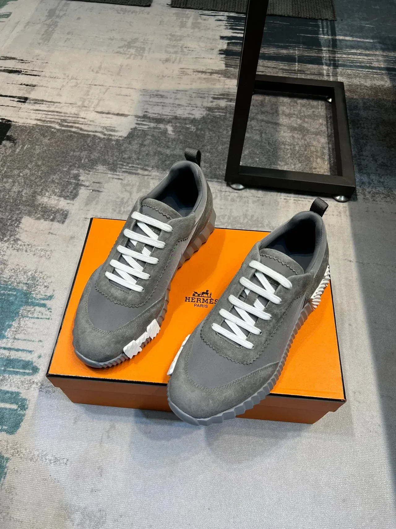 Hermès H-Ride Tênis Lifestyle de Camurça Cinza e Nylon 5