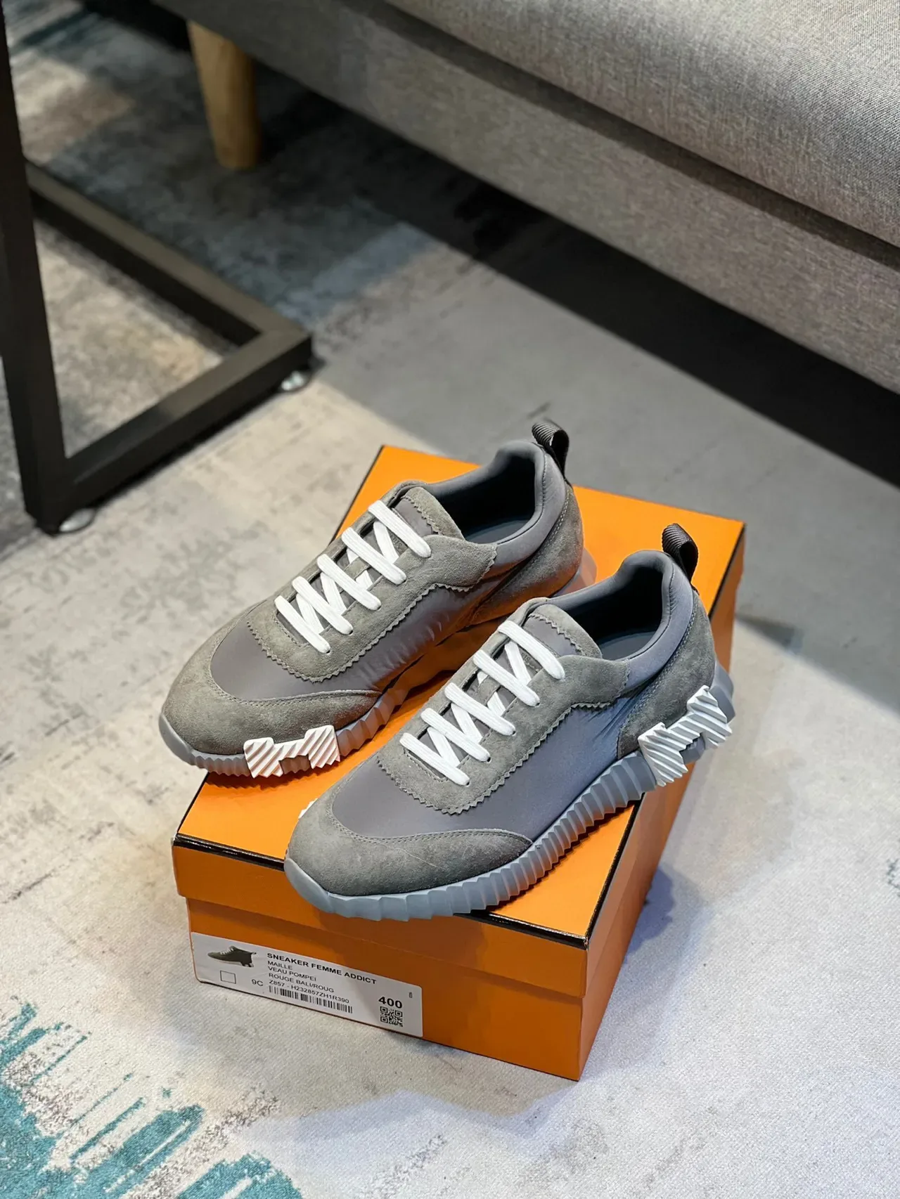 Hermès H-Ride Tênis Lifestyle de Camurça Cinza e Nylon 7
