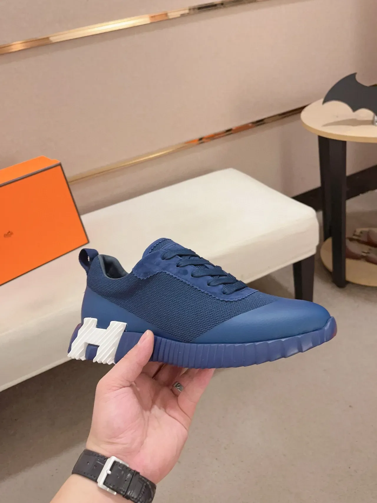 Hermès H-Ride Navy Blue Mesh-Suede Lifestyle Sneaker 5