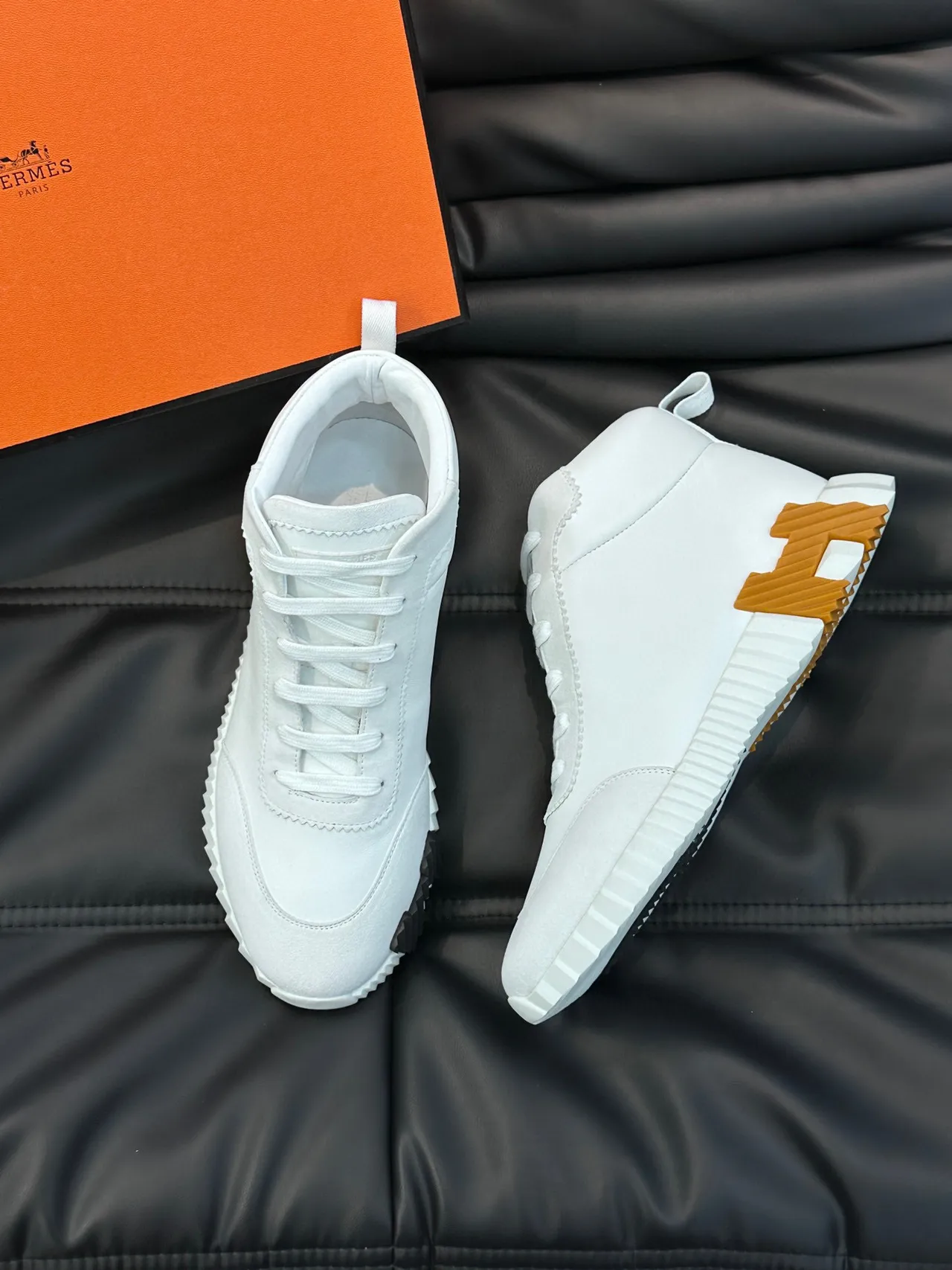 Hermès H-Ride White and Tan Lifestyle Sneakers 8