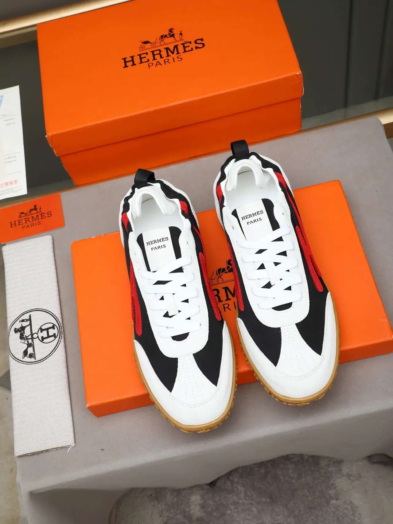 Hermès H Sneaker Black White Red Embroidered Logo Lifestyle Sneakers 3