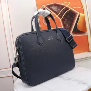 Hermès Herbag Navy Blue Structured Pebbled Leather Briefcase Handbag