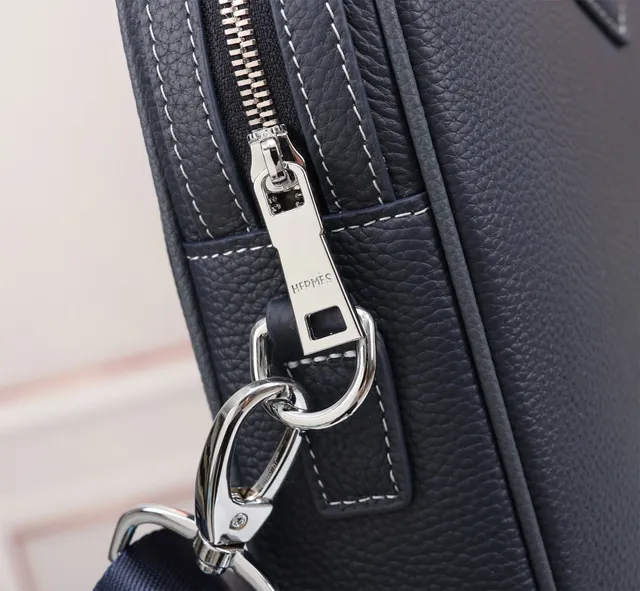 Hermès Herbag Navy Blue Structured Pebbled Leather Briefcase Handbag 6