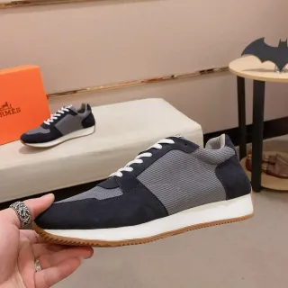 Hermès Navy and Gray Color-Blocked Suede Mesh Lifestyle Sneakers