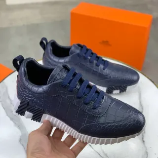 Hermès Navy Croc-Embossed Leather Lifestyle Sneaker