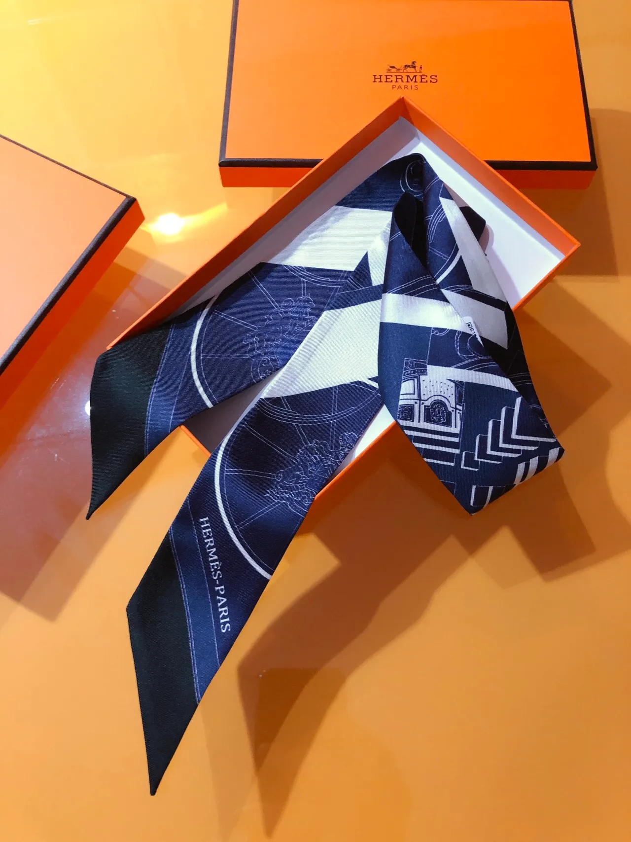 Hermès Navy White Blue Printed Text Silk Scarf 5