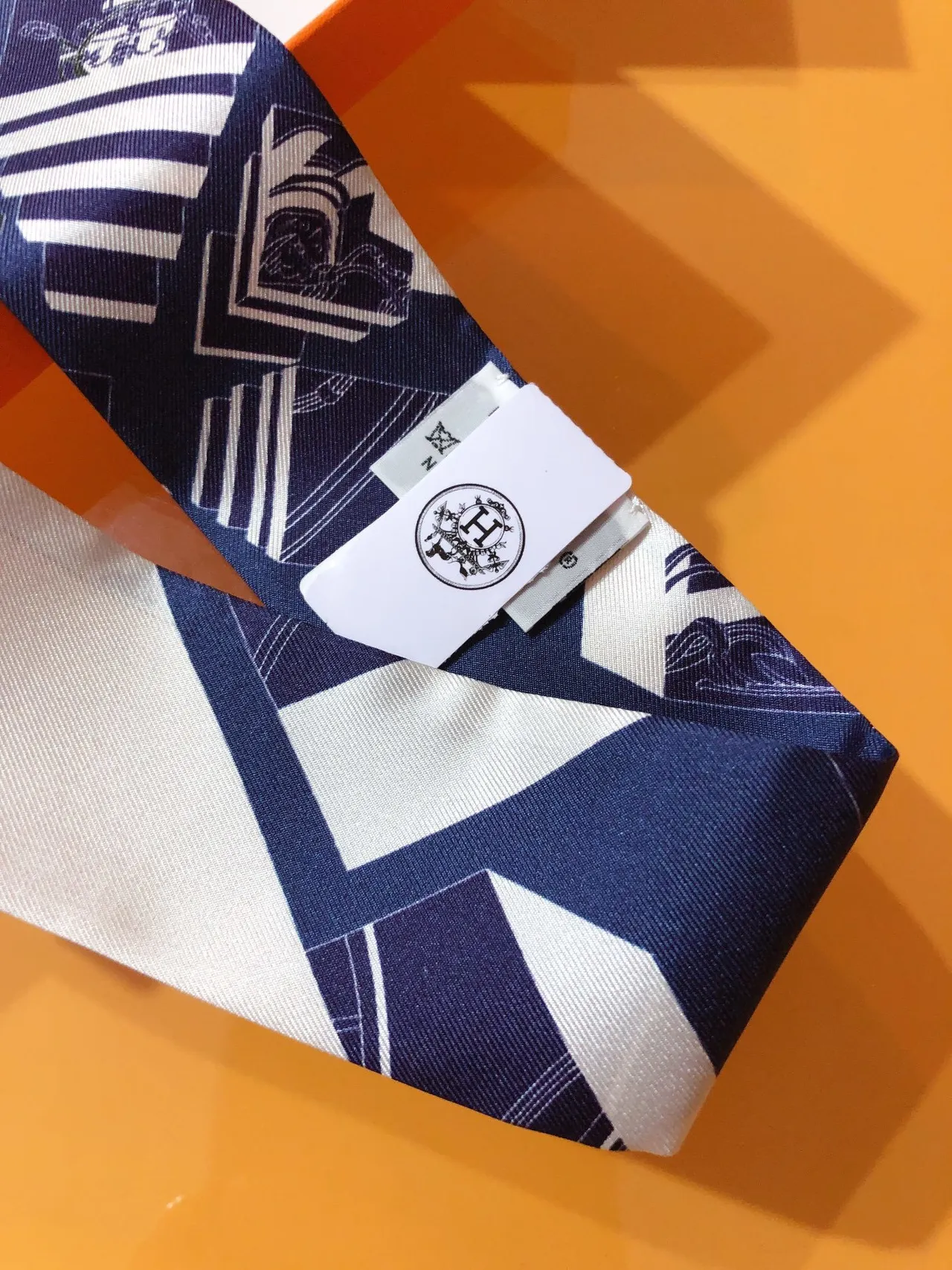 Hermès Navy White Blue Printed Text Silk Scarf 6