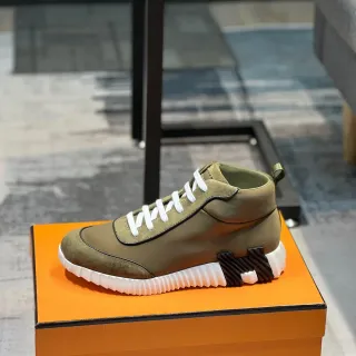 Hermès Olive Green Suede and Leather High-Top Lifestyle Sneaker