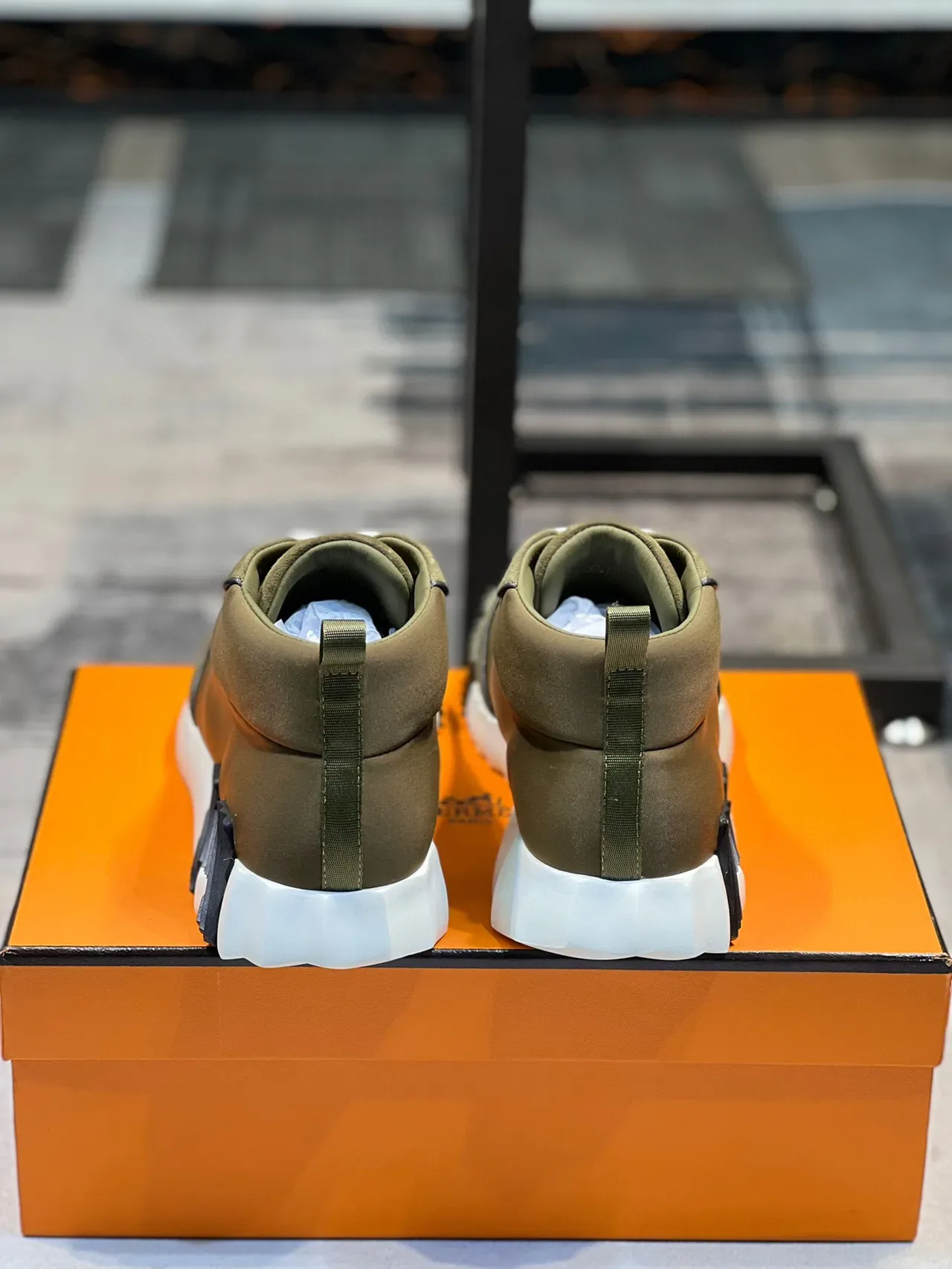 Hermès Olive Green Suede and Leather High-Top Lifestyle Sneaker 2
