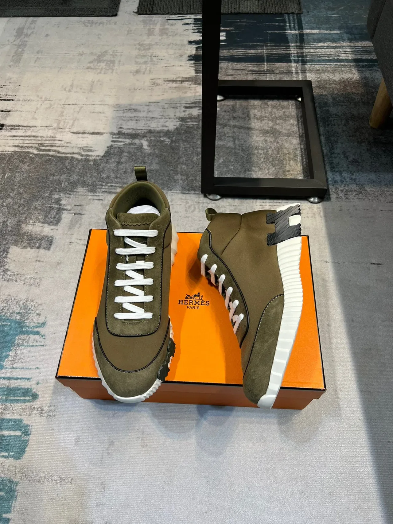Hermès Olive Green Suede and Leather High-Top Lifestyle Sneaker 4