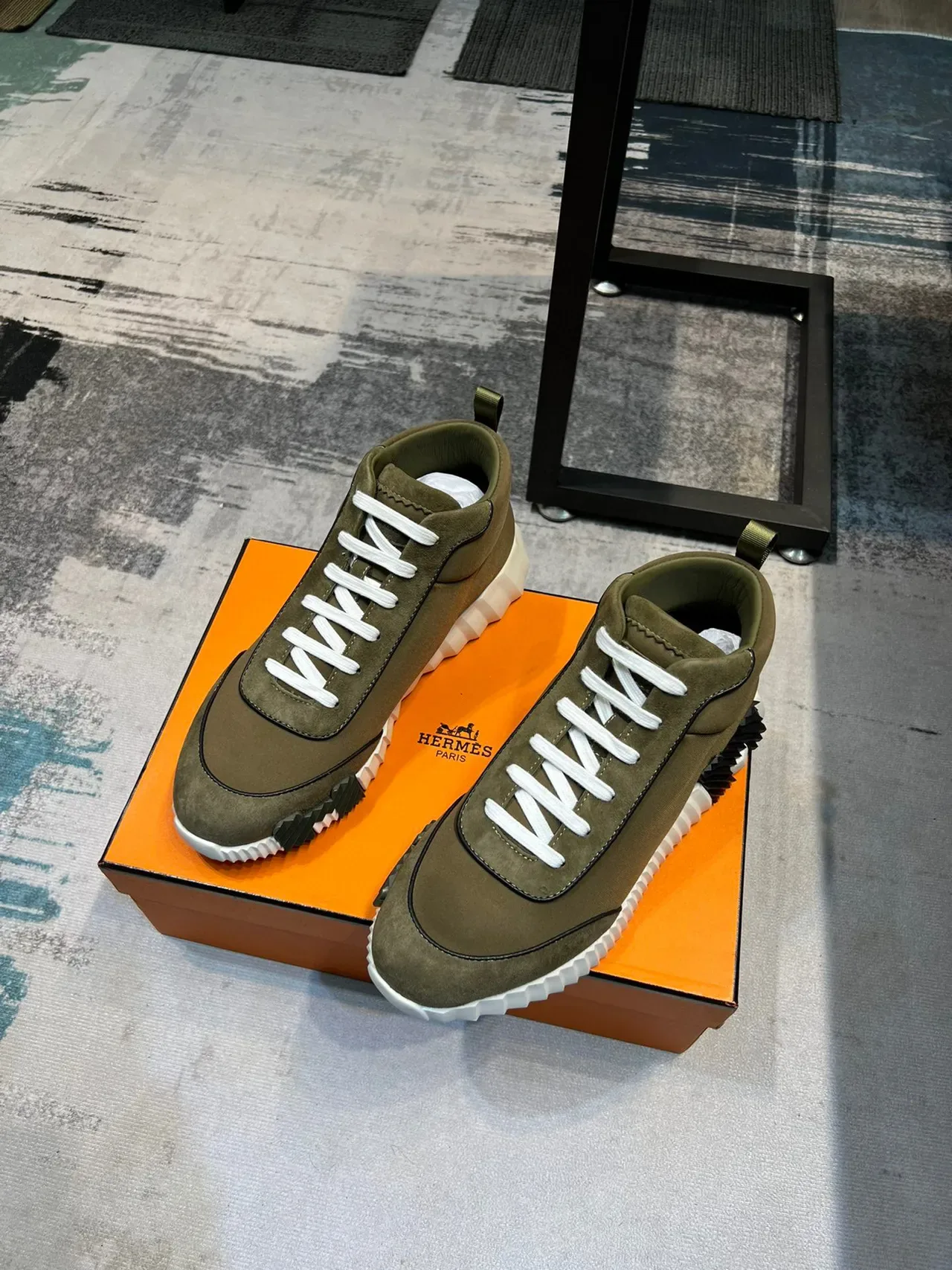 Hermès Olive Green Suede and Leather High-Top Lifestyle Sneaker 5