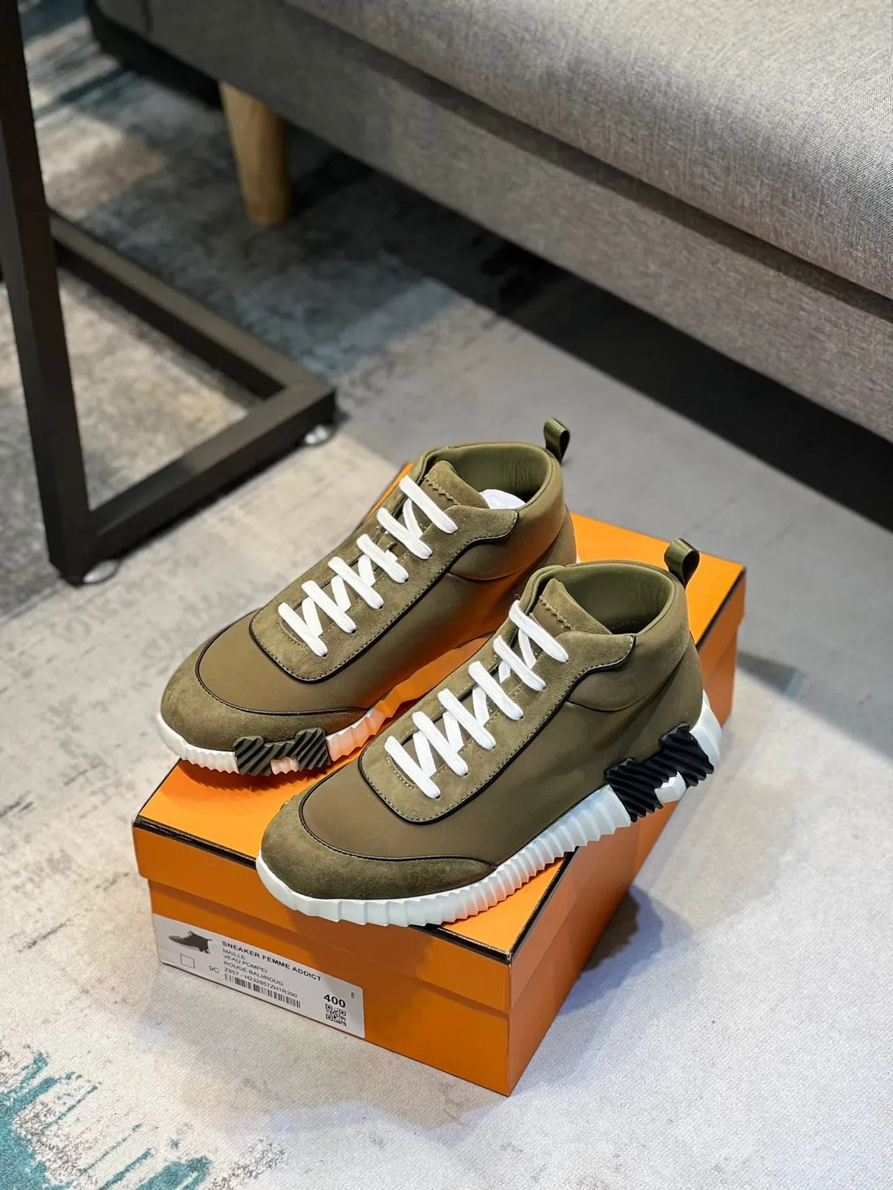 Hermès Olive Green Suede and Leather High-Top Lifestyle Sneaker 7