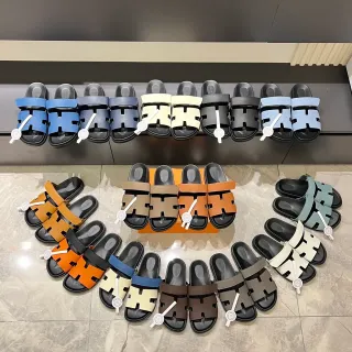Hermès Oran H-Strap चमड़ी की स्लाइड चप्पल