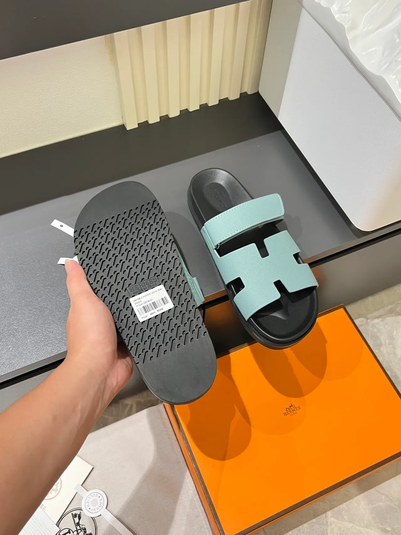 Hermès Oran H-Strap Leather Slide Slippers 2