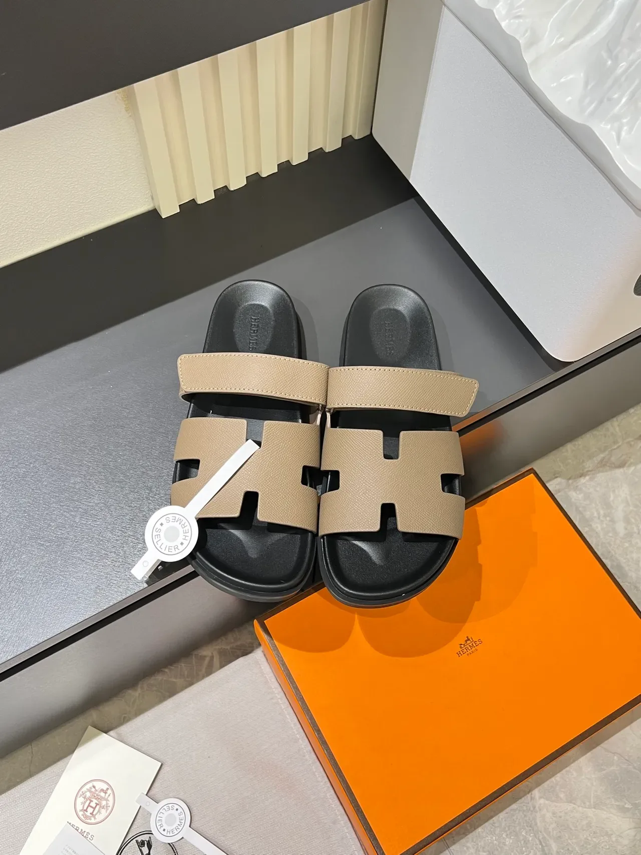 Hermès Oran H-Strap Leather Slide Slippers 4