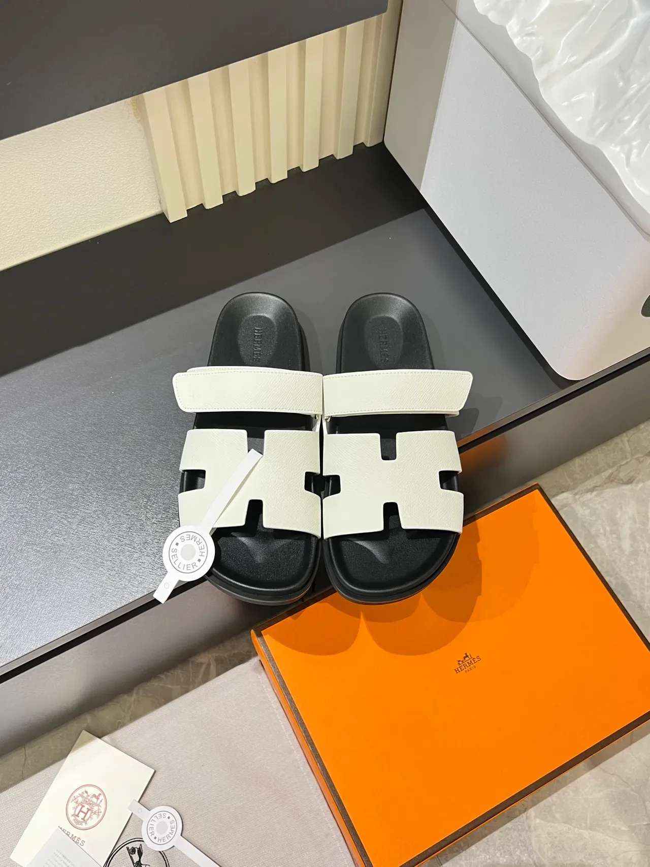 Hermès Oran H-Strap Leather Slide Slippers 5