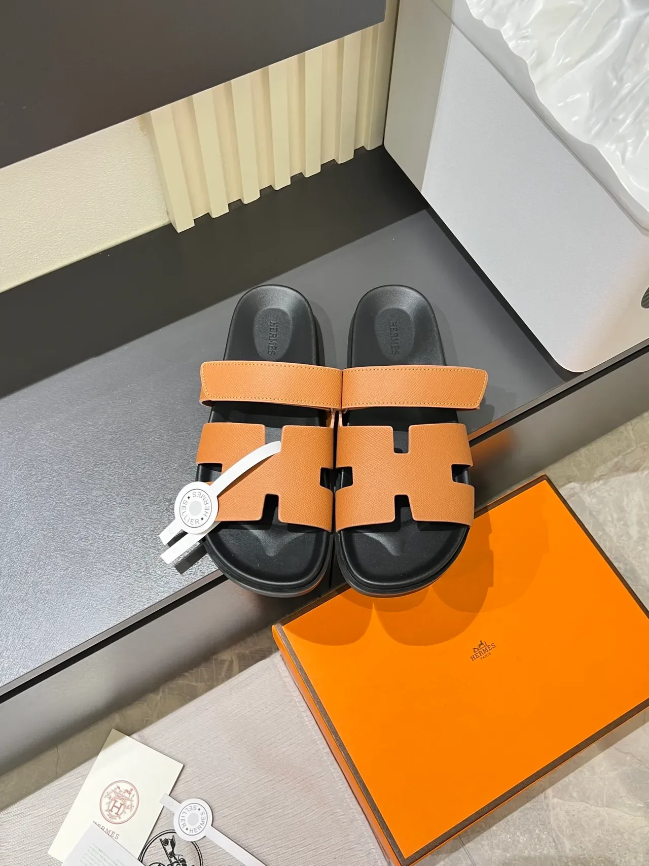 Hermès Oran H-Strap Leather Slide Slippers 6