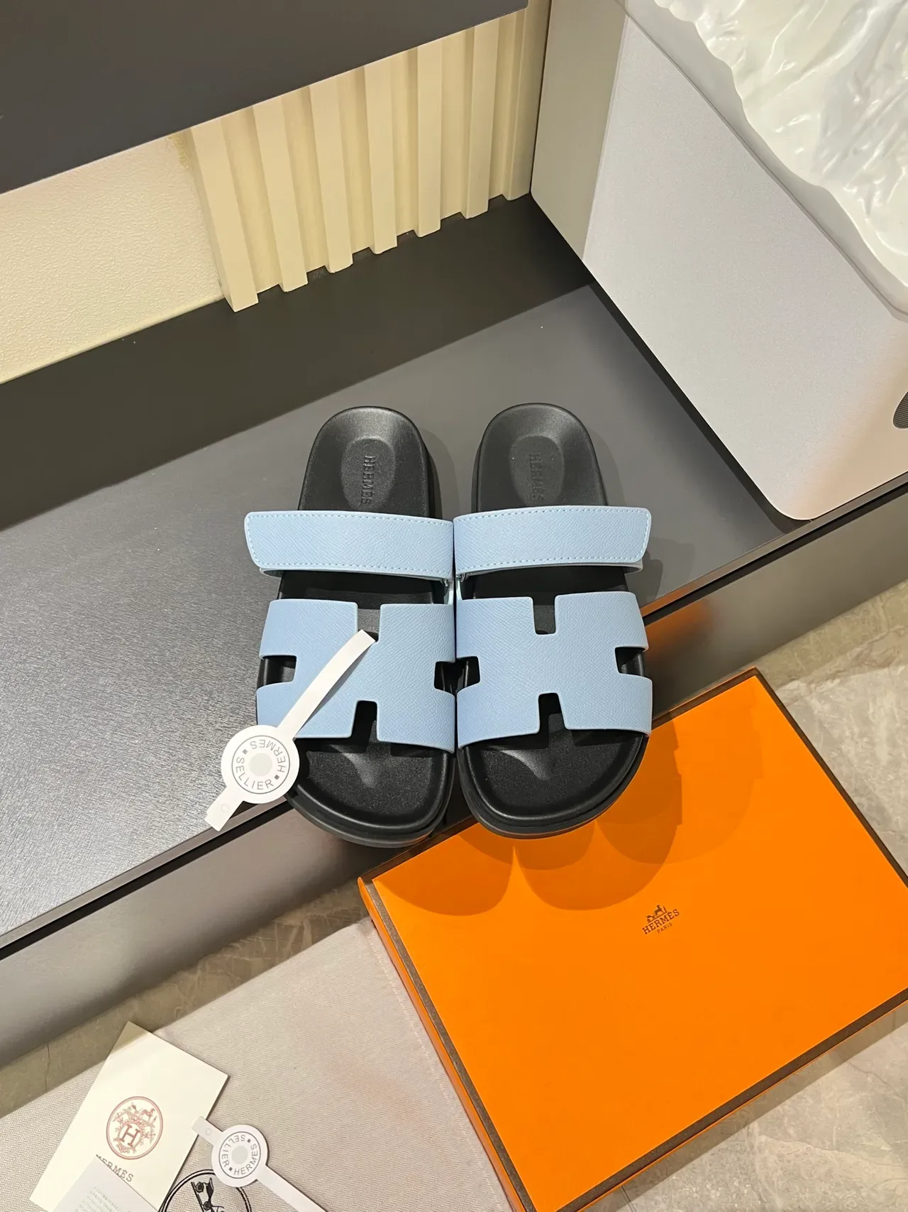 Hermès Oran H-Strap Leather Slide Slippers 7