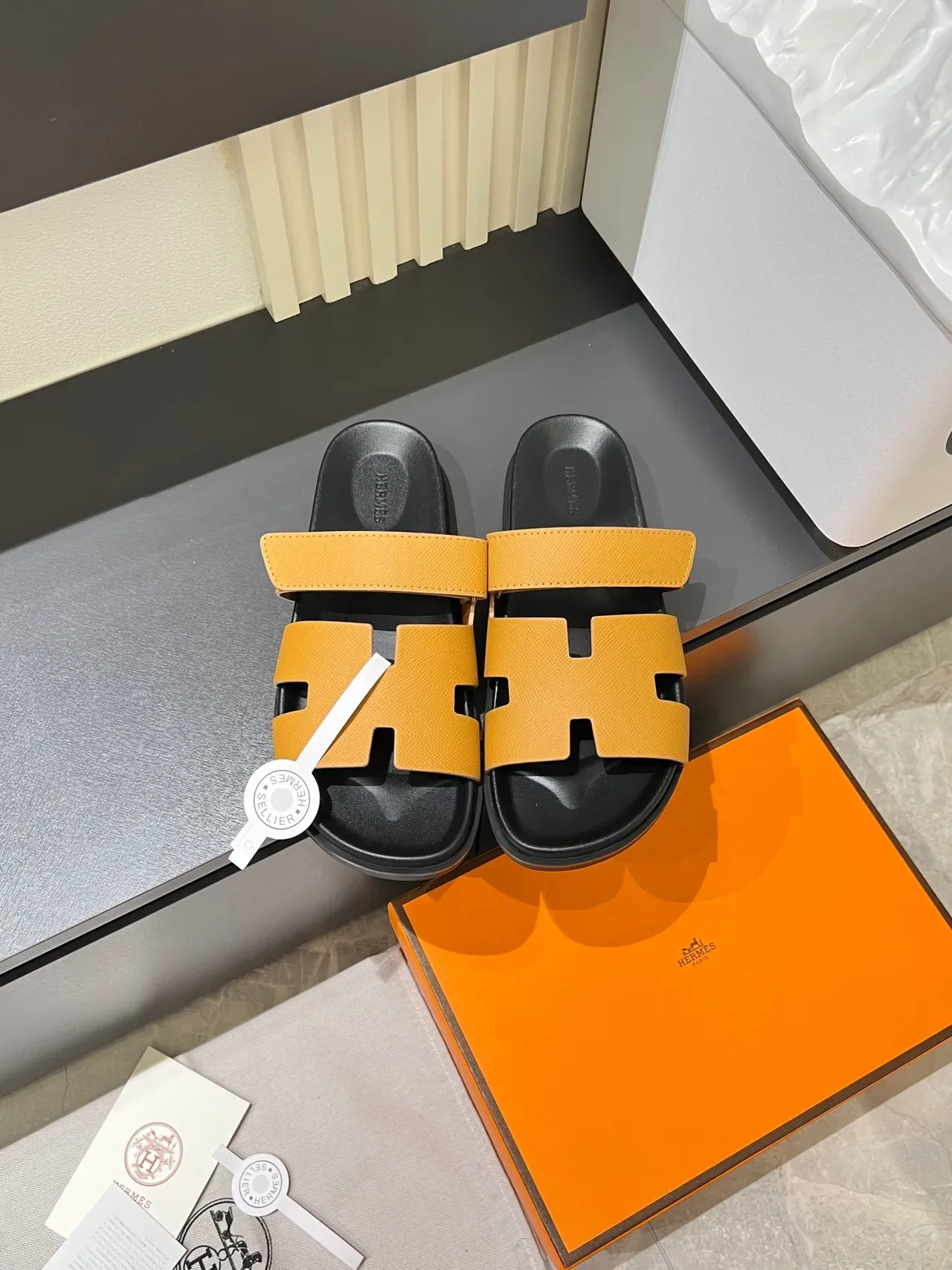Hermès Oran H-Strap Leather Slide Slippers 10