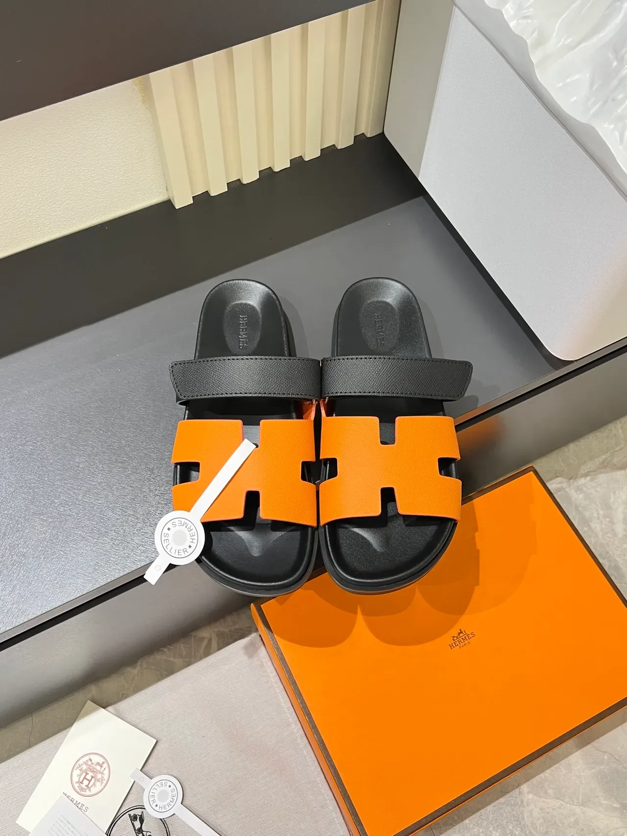 Hermès Oran H-Strap Leather Slide Slippers 12
