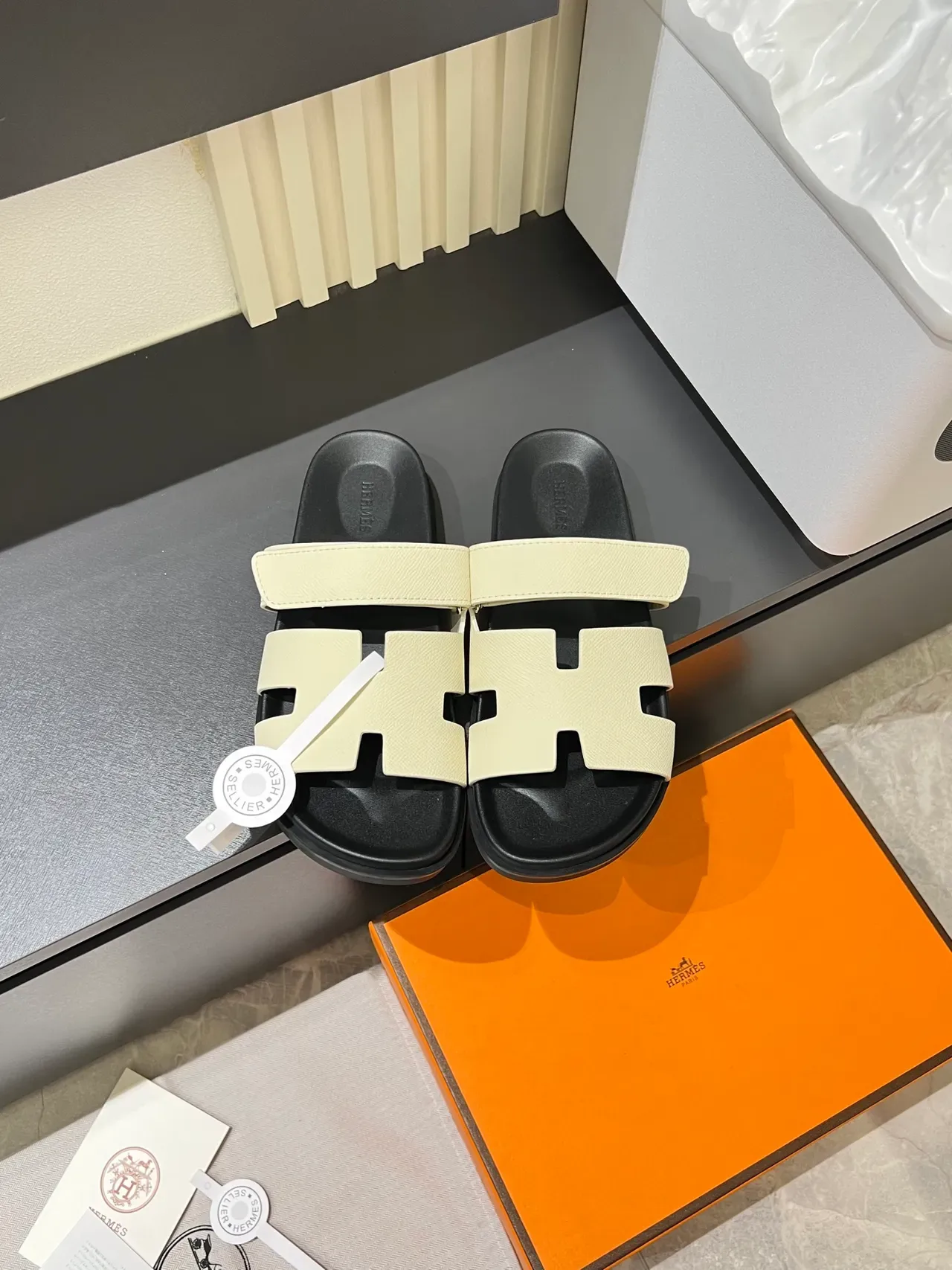 Hermès Oran H-Strap Leather Slide Slippers 14