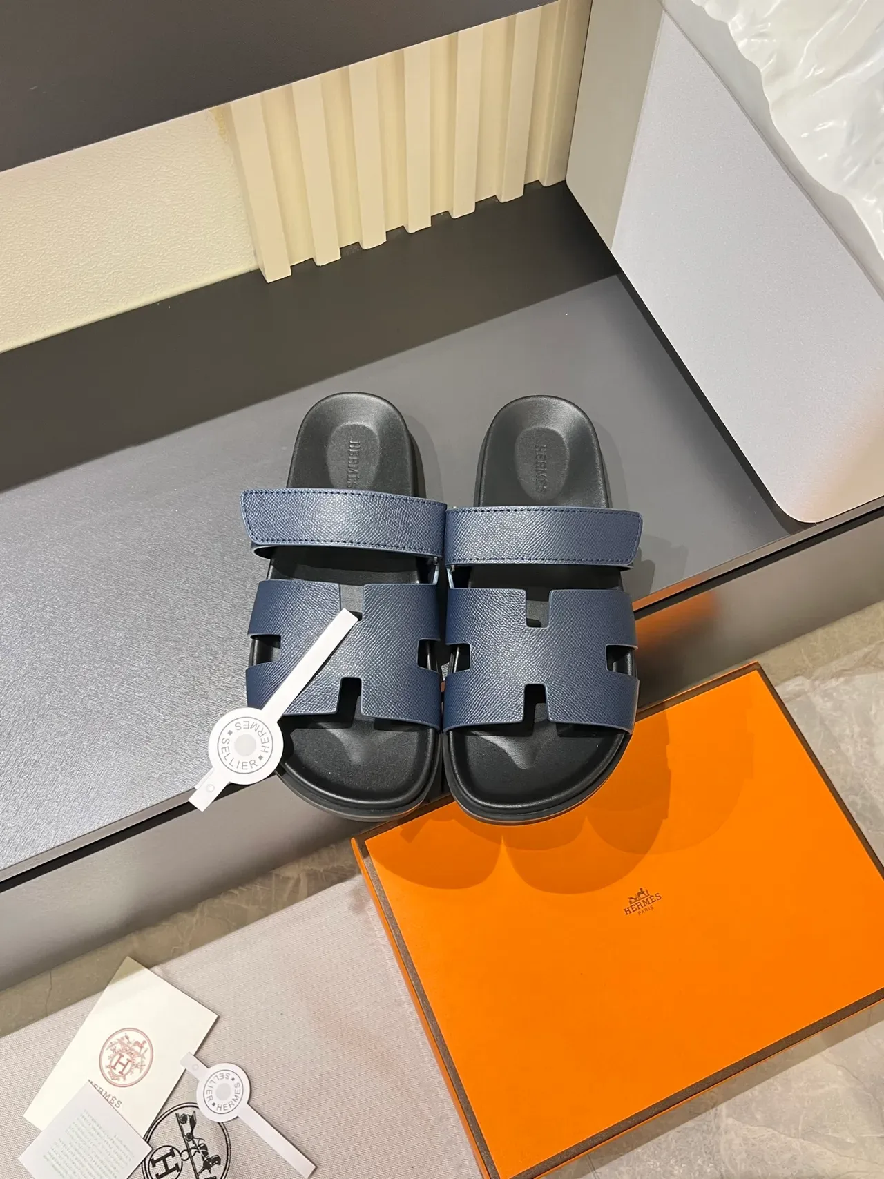 Hermès Oran H-Strap Leather Slide Slippers 16