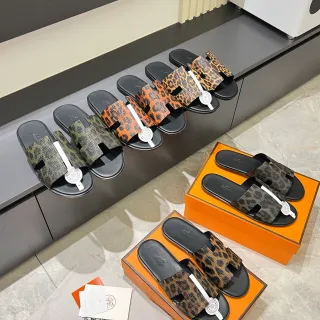 Hermès Oran Leopard-Print H-Strap Slippers