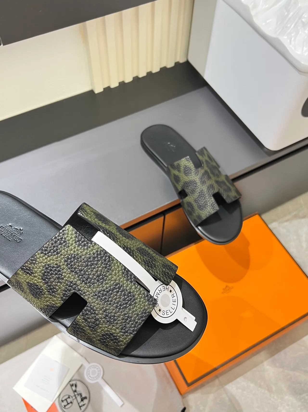 Hermès Oran Leopard-Print H-Strap Slippers 6
