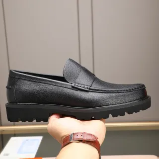 Hermès Oran Moc-Toe Loafer Negro Cuero Pebbled