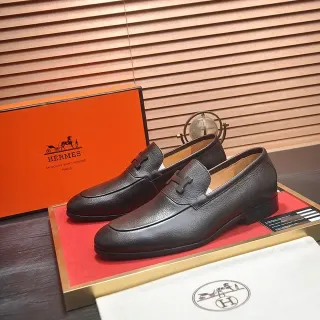 Hermès Oran Loafer Cuero Pebbled Marrón Oscuro