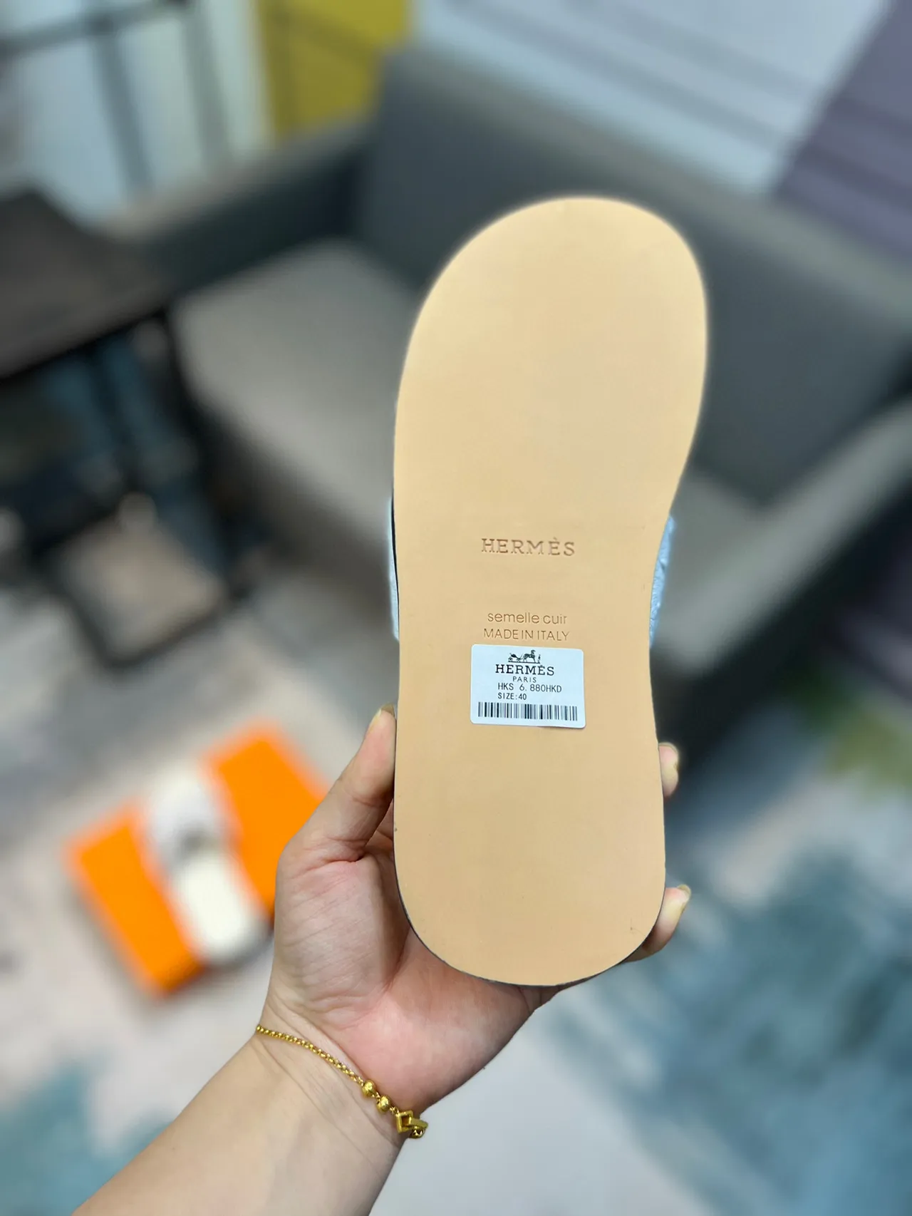 Hermès Oran Slide White Ostrich Leather Slippers 9