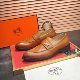 Hermès Oran Tan Cognac Leather H-Buckle Loafers
