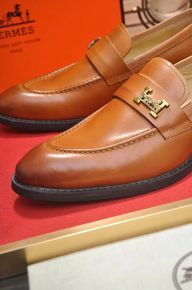 Hermès Oran Tan Cognac Leather H-Buckle Loafers 2