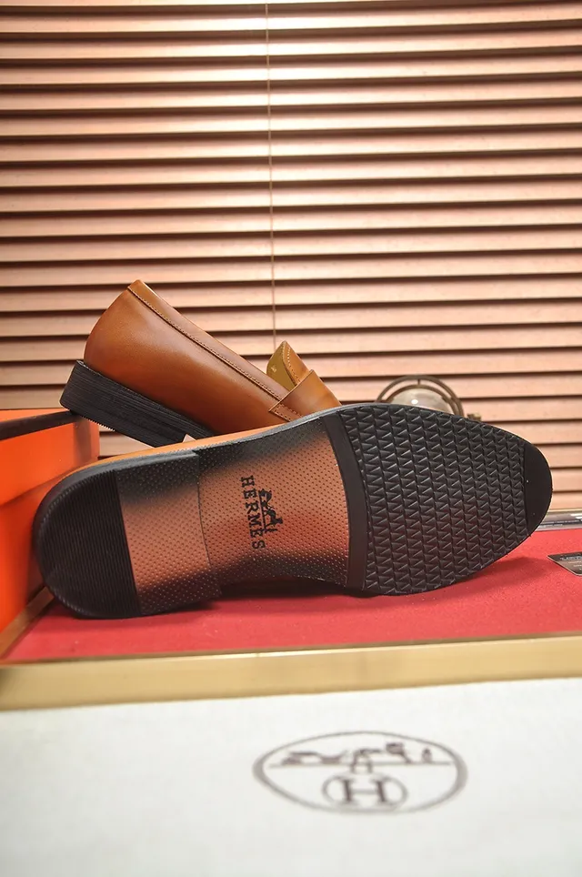 Hermès Oran Tan Cognac Leather H-Buckle Loafers 3