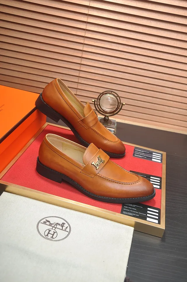 Hermès Oran Tan Cognac Leather H-Buckle Loafers 4