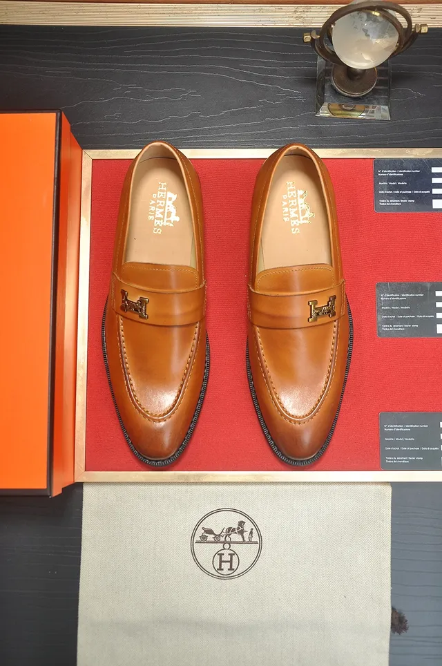 Hermès Oran Tan Cognac Leather H-Buckle Loafers 5