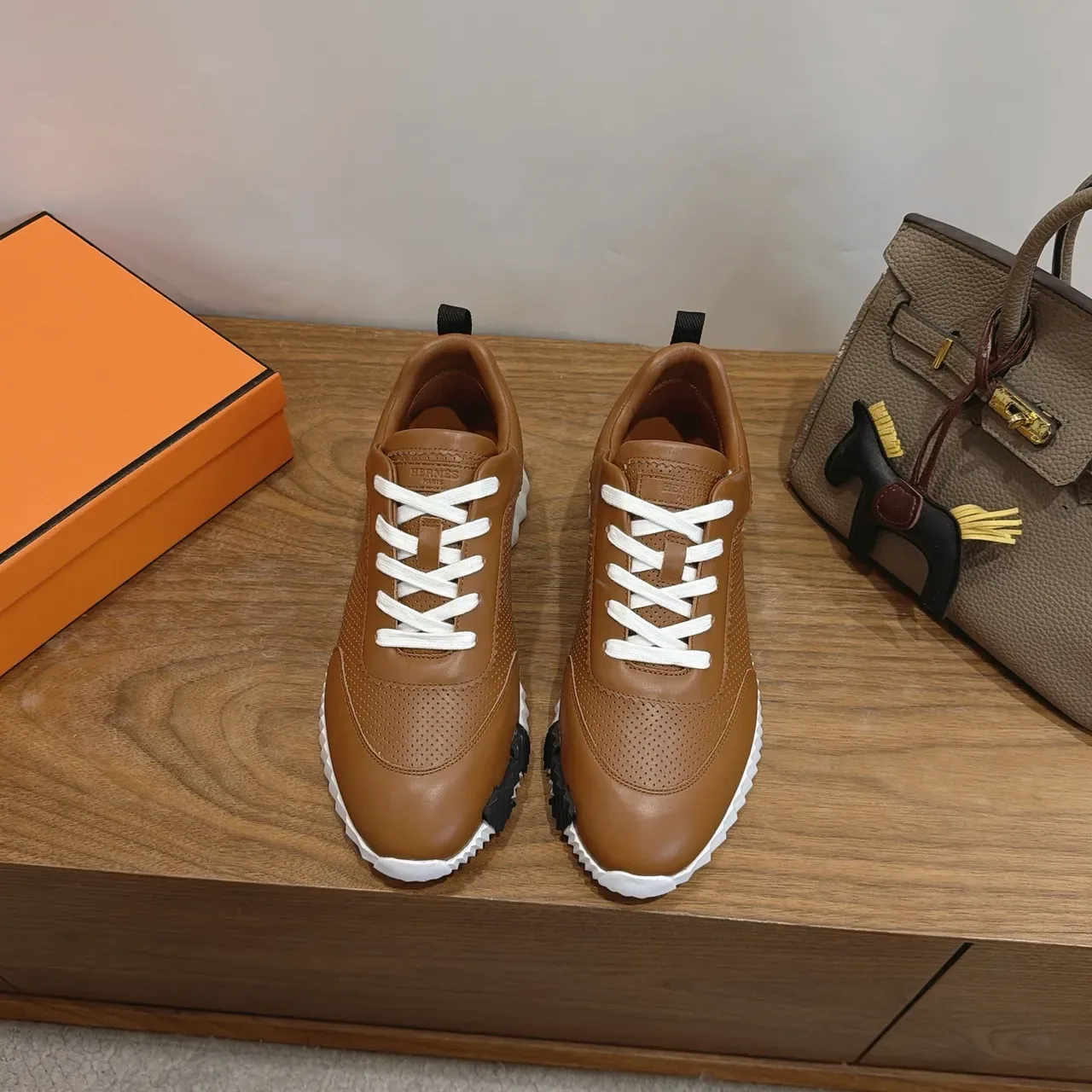 Hermès Oran Tan Perforated Leather Lifestyle Sneakers 4