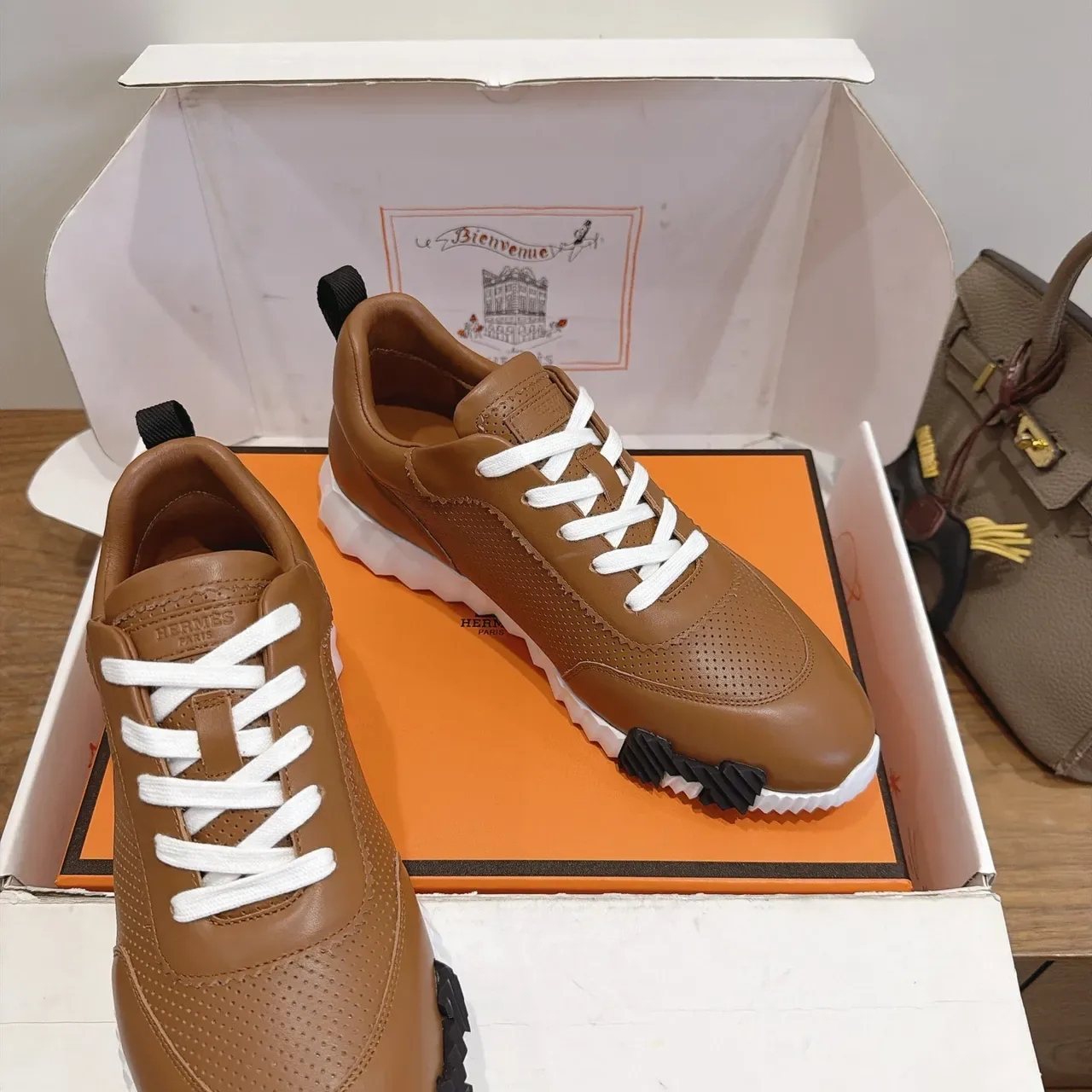 Hermès Oran Tan Perforated Leather Lifestyle Sneakers 5