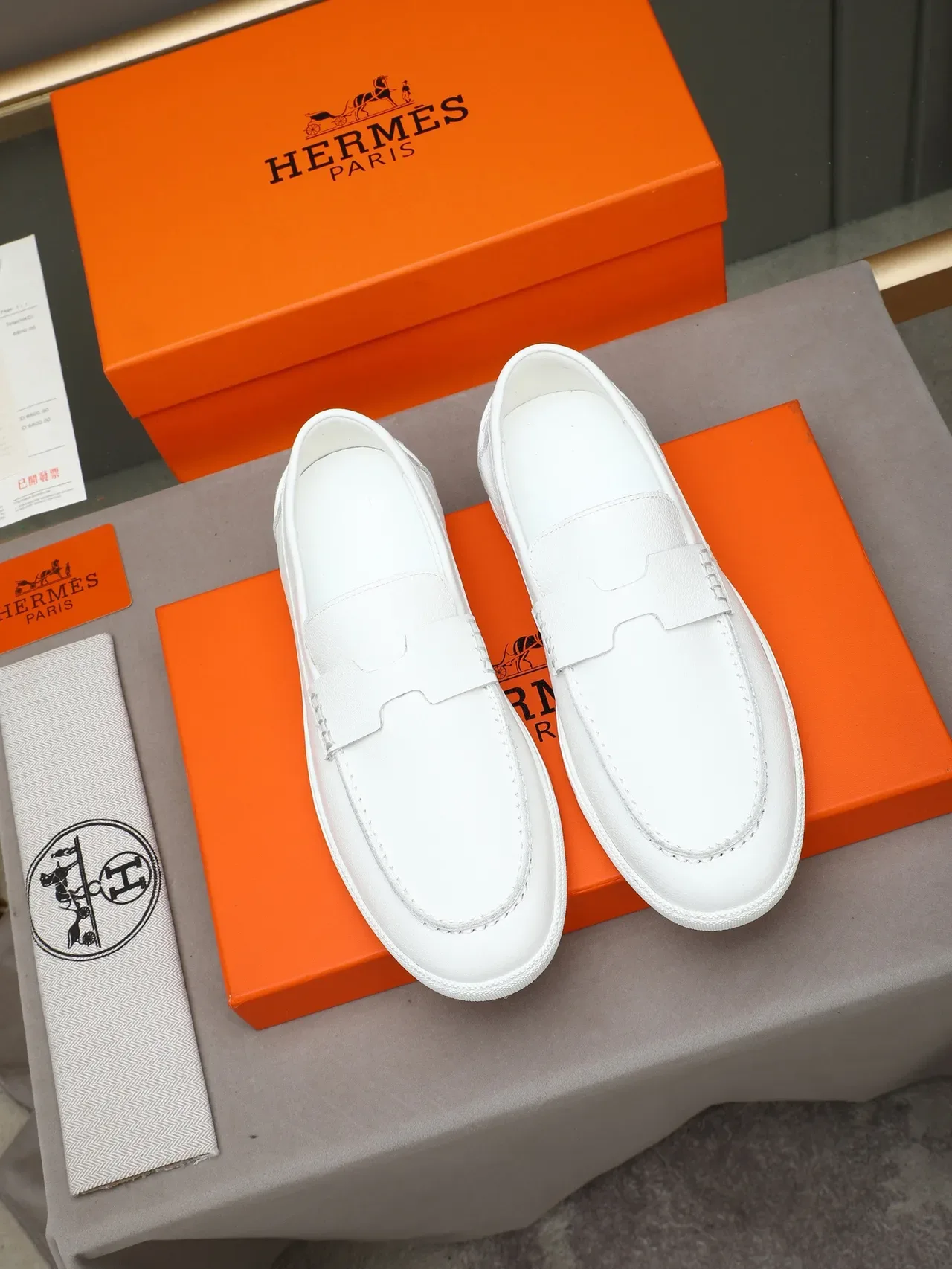 Hermès Oran White Leather Penny Loafer 2
