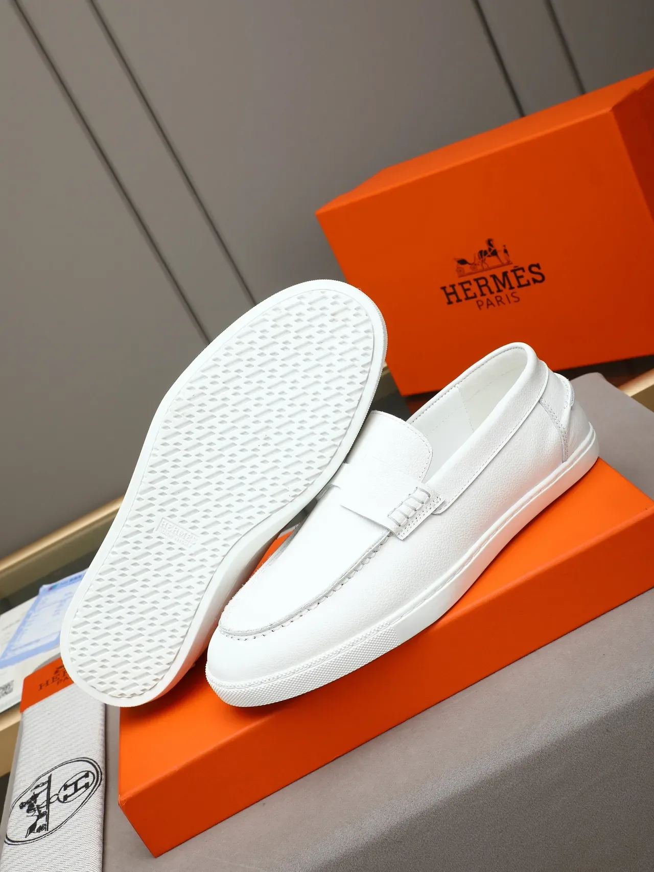 Hermès Oran White Leather Penny Loafer 4