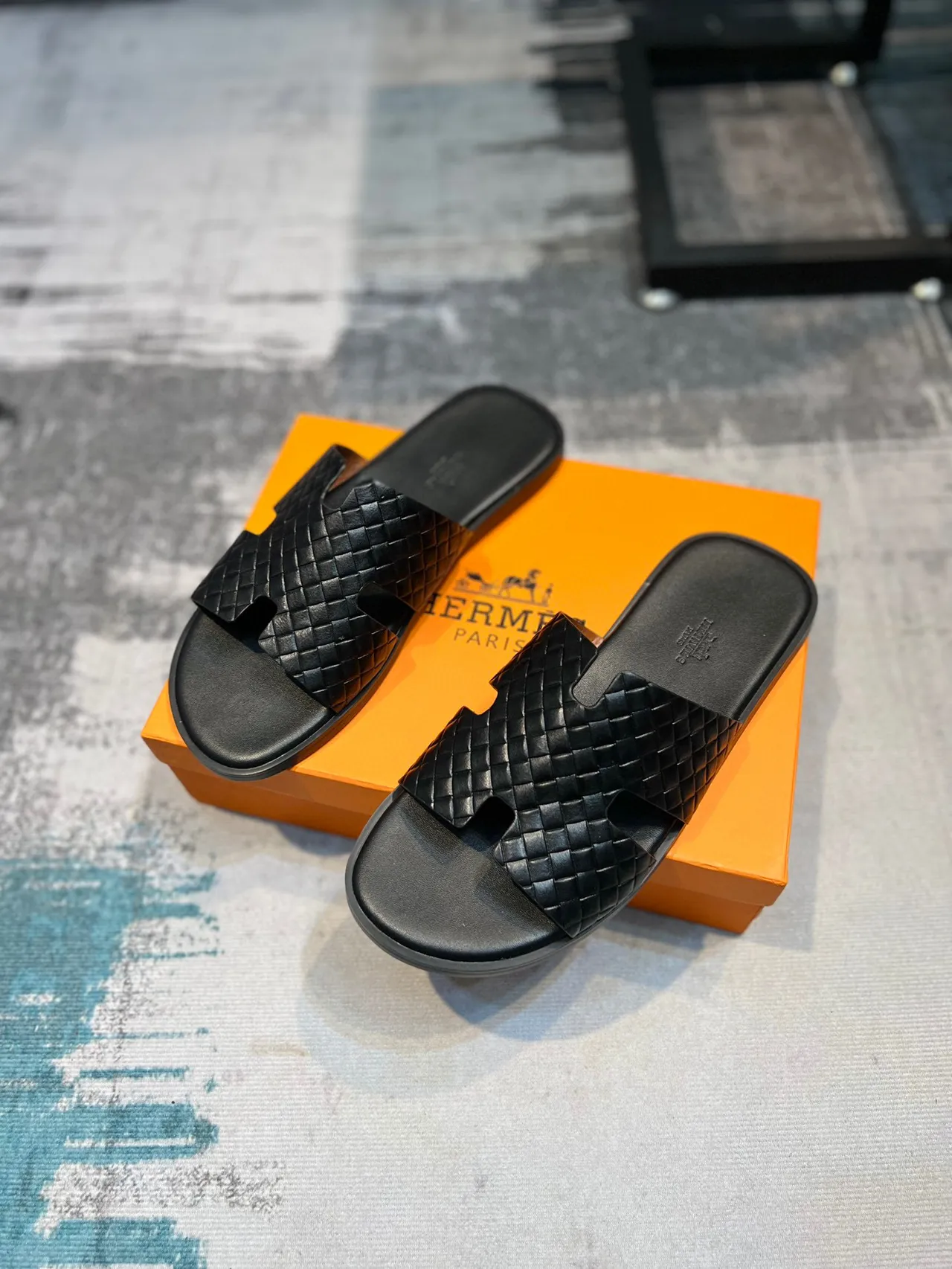 Hermès Oran Woven Leather Black Slippers 5