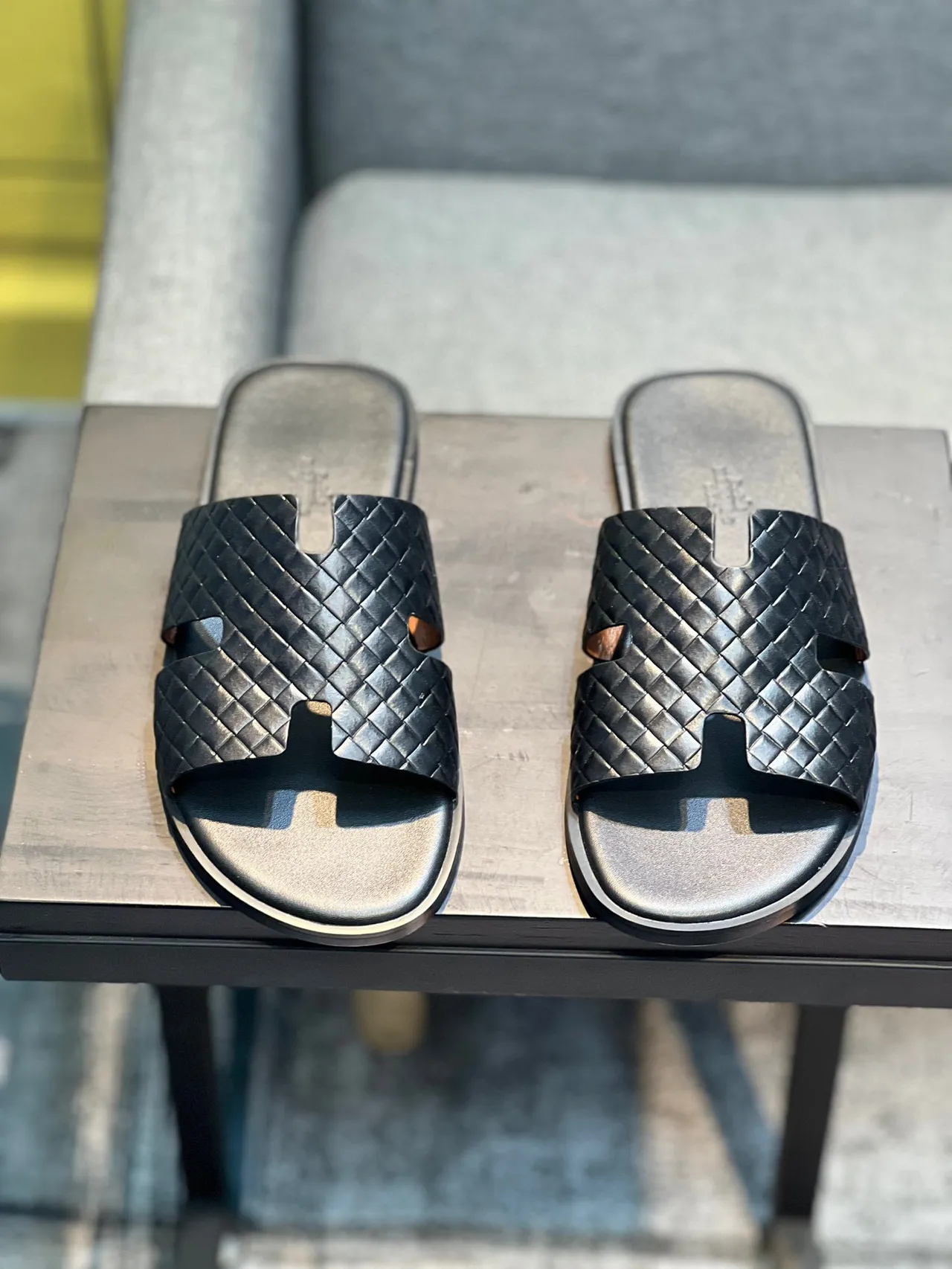 Hermès Oran Woven Leather Black Slippers 6