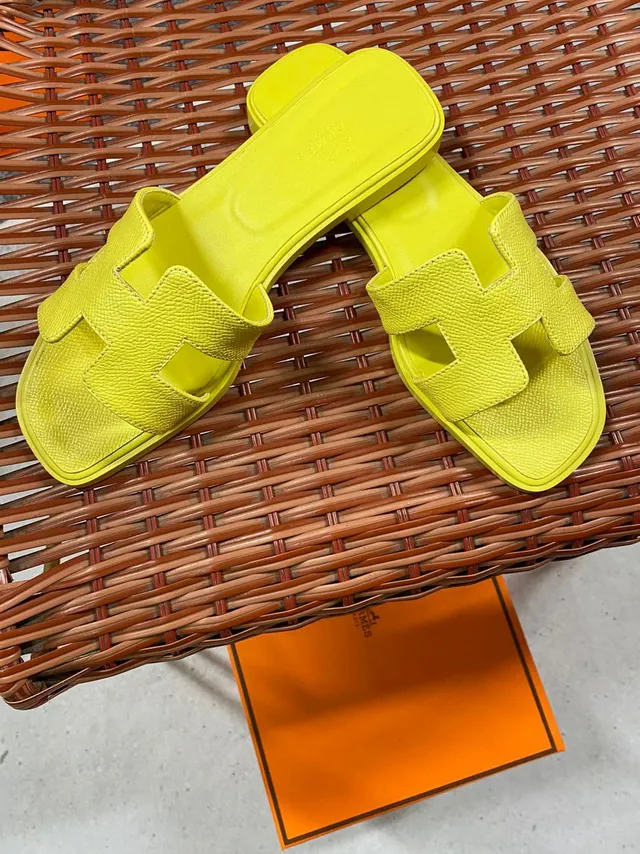 Hermès Oran Yellow Leather H-Strap Slippers 4