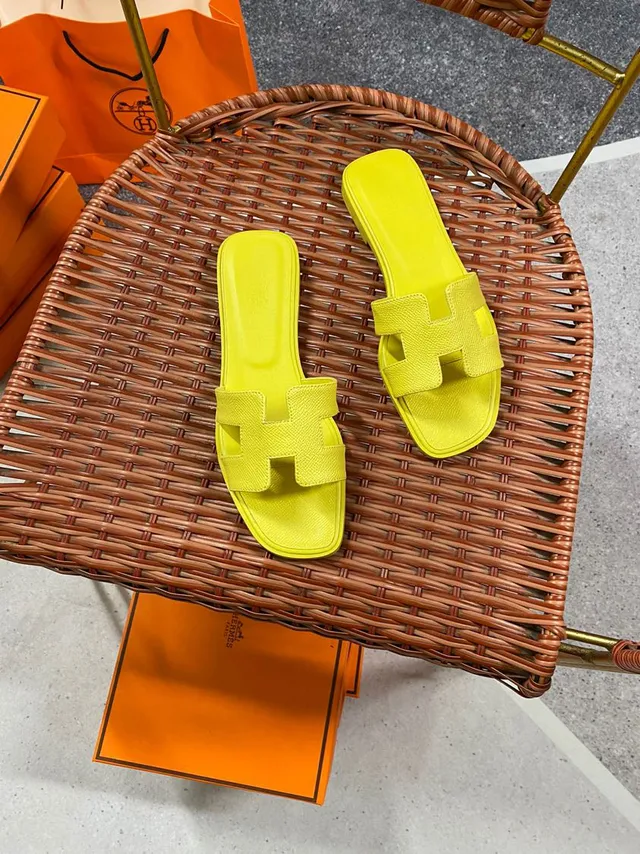 Hermès Oran Yellow Leather H-Strap Slippers 5