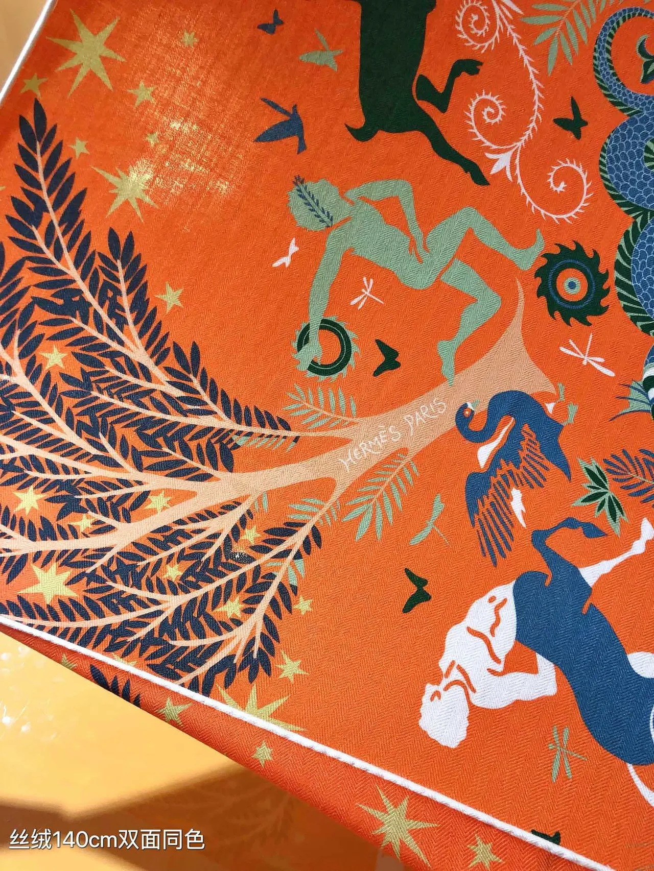 Hermès Orange Multicolore Vibrant Base Botanique Et Reptilienne Motif Écharpe de Soie 6