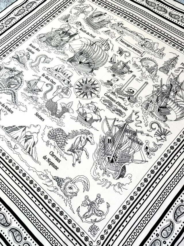 Hermès impression de Paisley noir et crème écharpe en soie 8