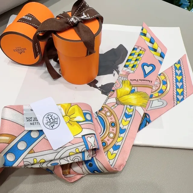 Hermès Pink Multicolor Narrow Rectangular Printed Silk Scarf 6