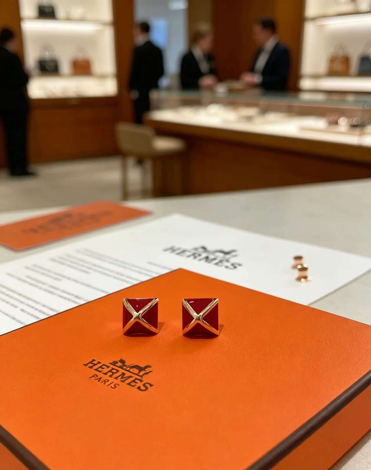 Hermès Red Enamel Pyramid Stud Earrings 3