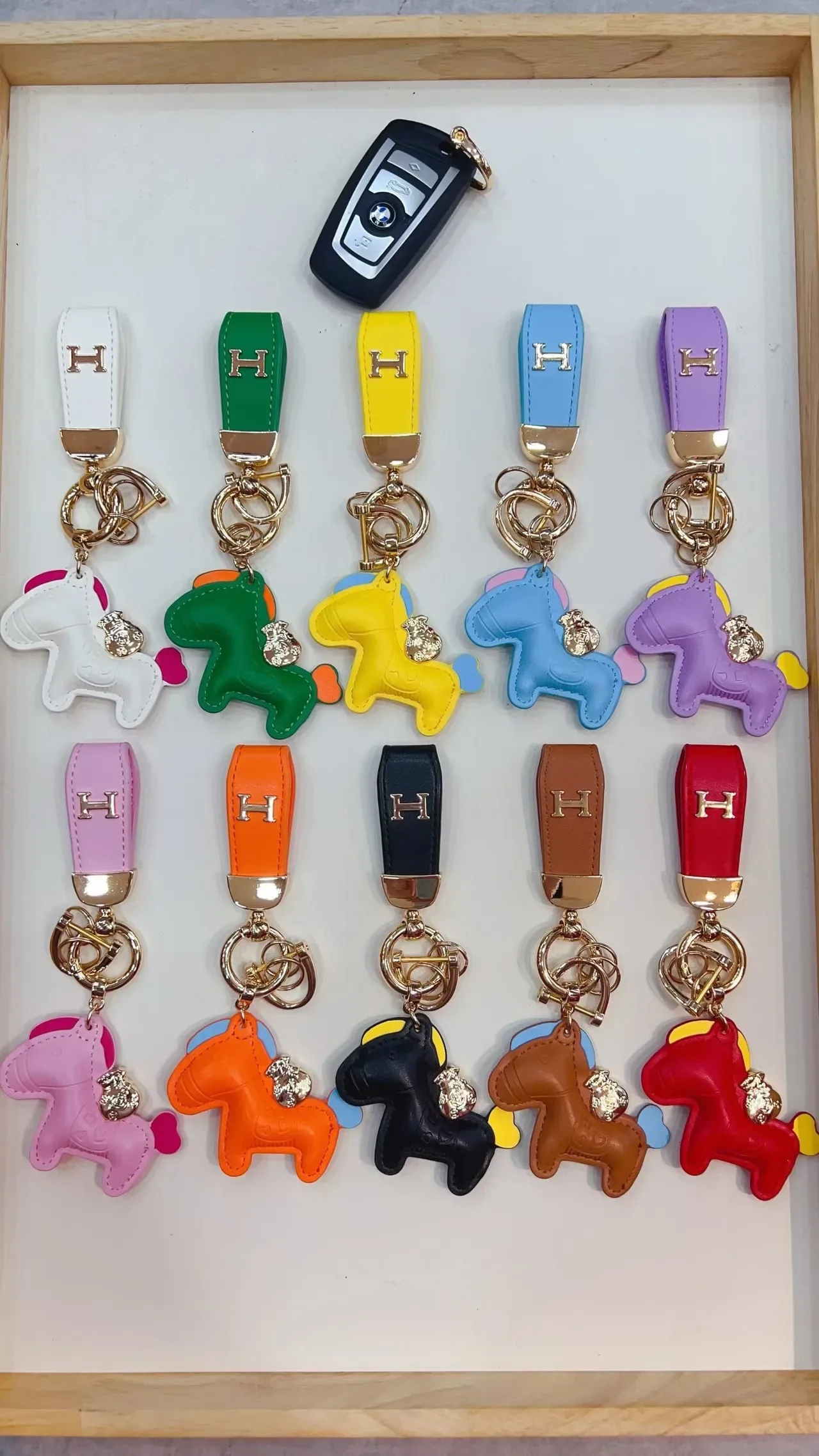 Hermès Rodeo Orange Blue Leather Horse Charm H-Logo Strap Handbag 2