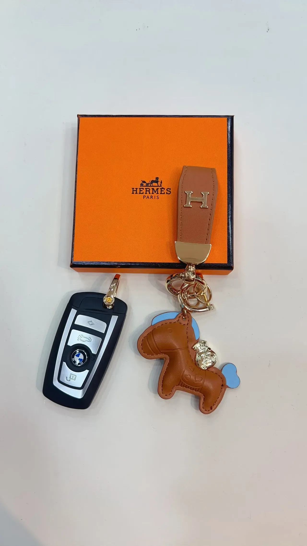 Hermès Rodeo Orange Blue Leather Horse Charm H-Logo Strap Handbag 3